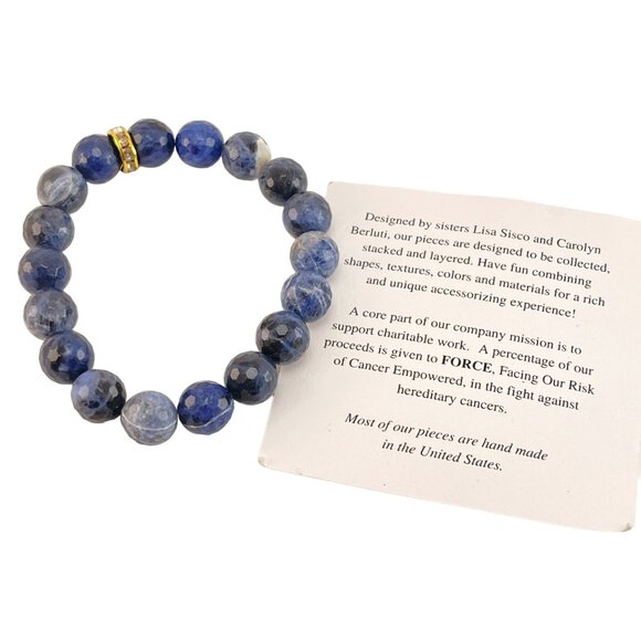 Sisco Berluti Sodalite Stretch Bracelet Facited Stones with Rhinestone Accent - Picture 7 of 9